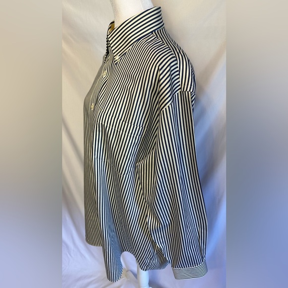 Paul Fredrick Non-iron Cotton Stripe Dress Shirt With Contrast Trim - Picture 3 of 14